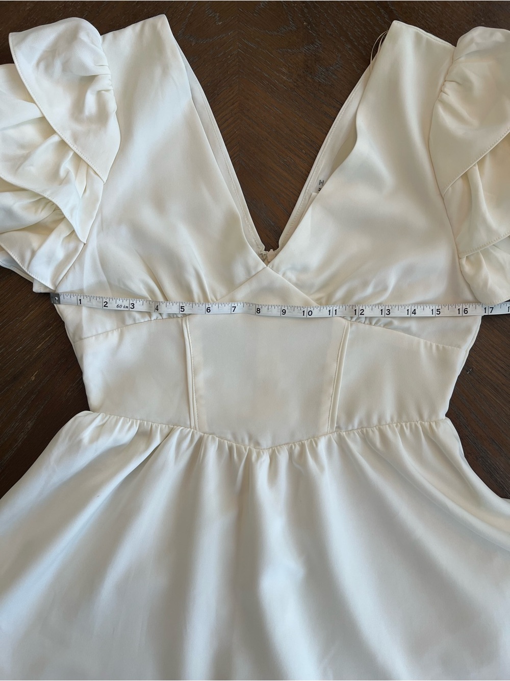 Ivory Ruffle-Sleeve V-Neck Mini Dress with Romper Lining - Picture 6 of 11